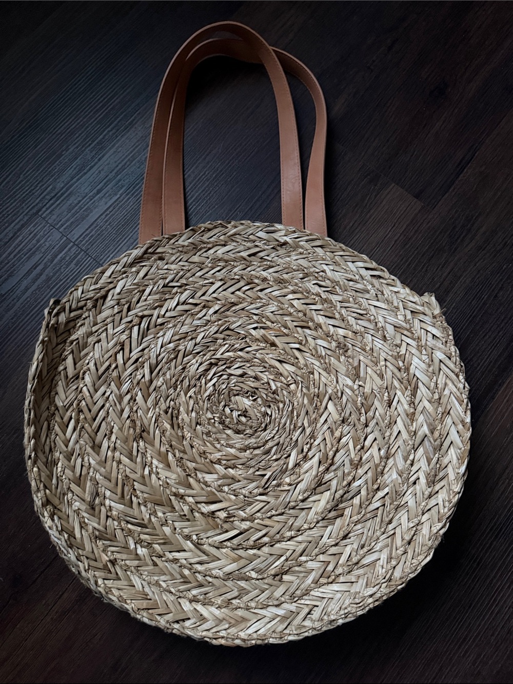 Universal Thread Natural Straw Round Tote with Brown Handles
